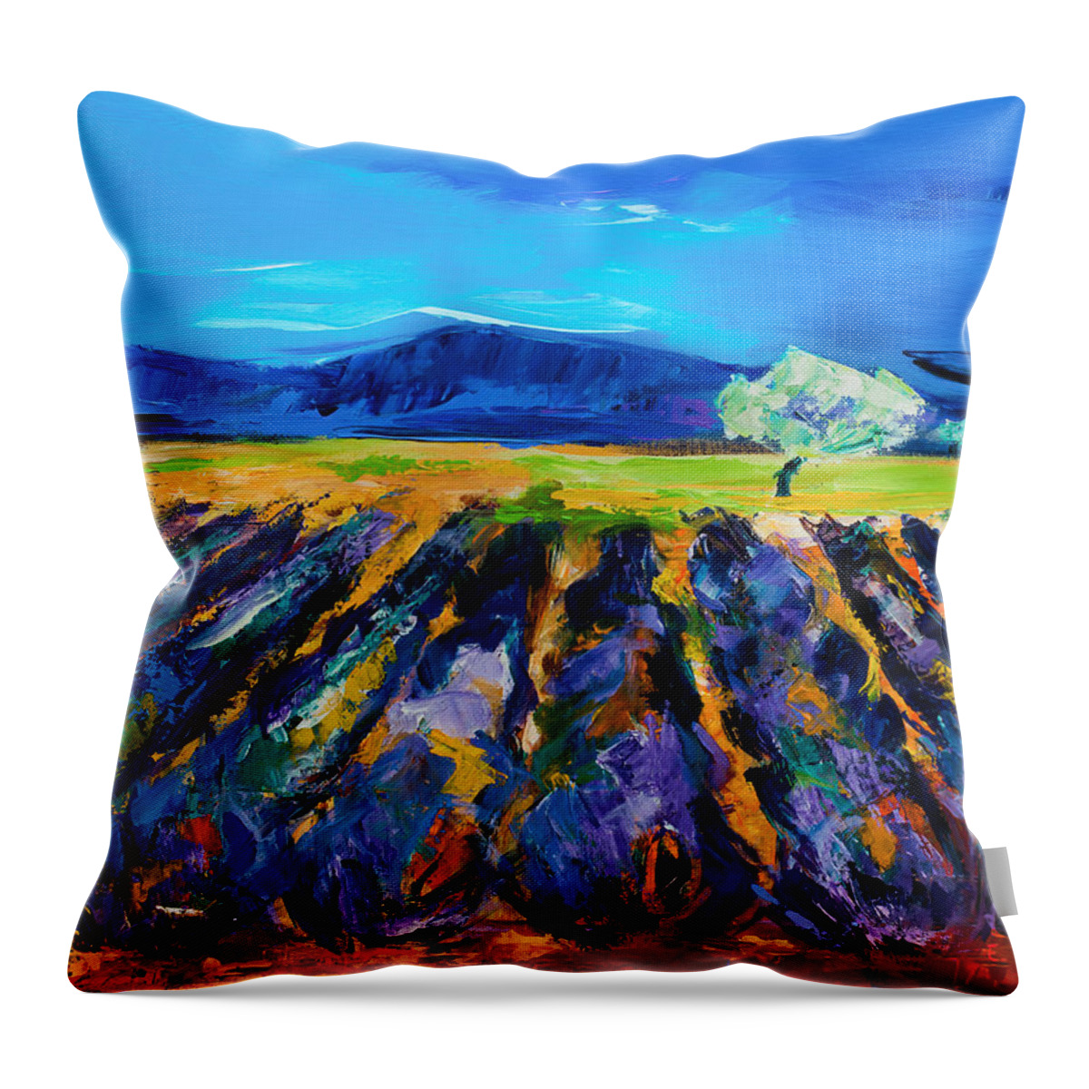 Lavender Throw Pillow featuring the painting Lavender field by Elise Palmigiani