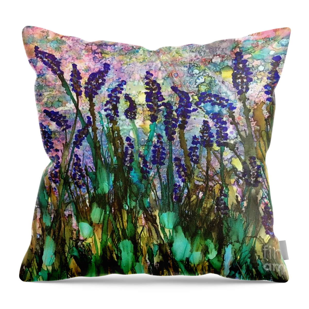Flower Painting Throw Pillow featuring the painting Lavender Fields Forever by Nancy Koehler