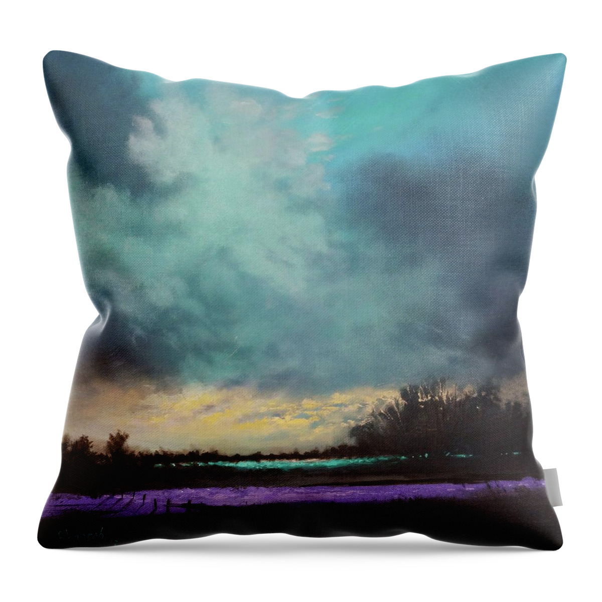 Blue And Lavender; Contemporary Landscape; Tom Shropshire Painting Throw Pillow featuring the painting Lavender Fields by Tom Shropshire