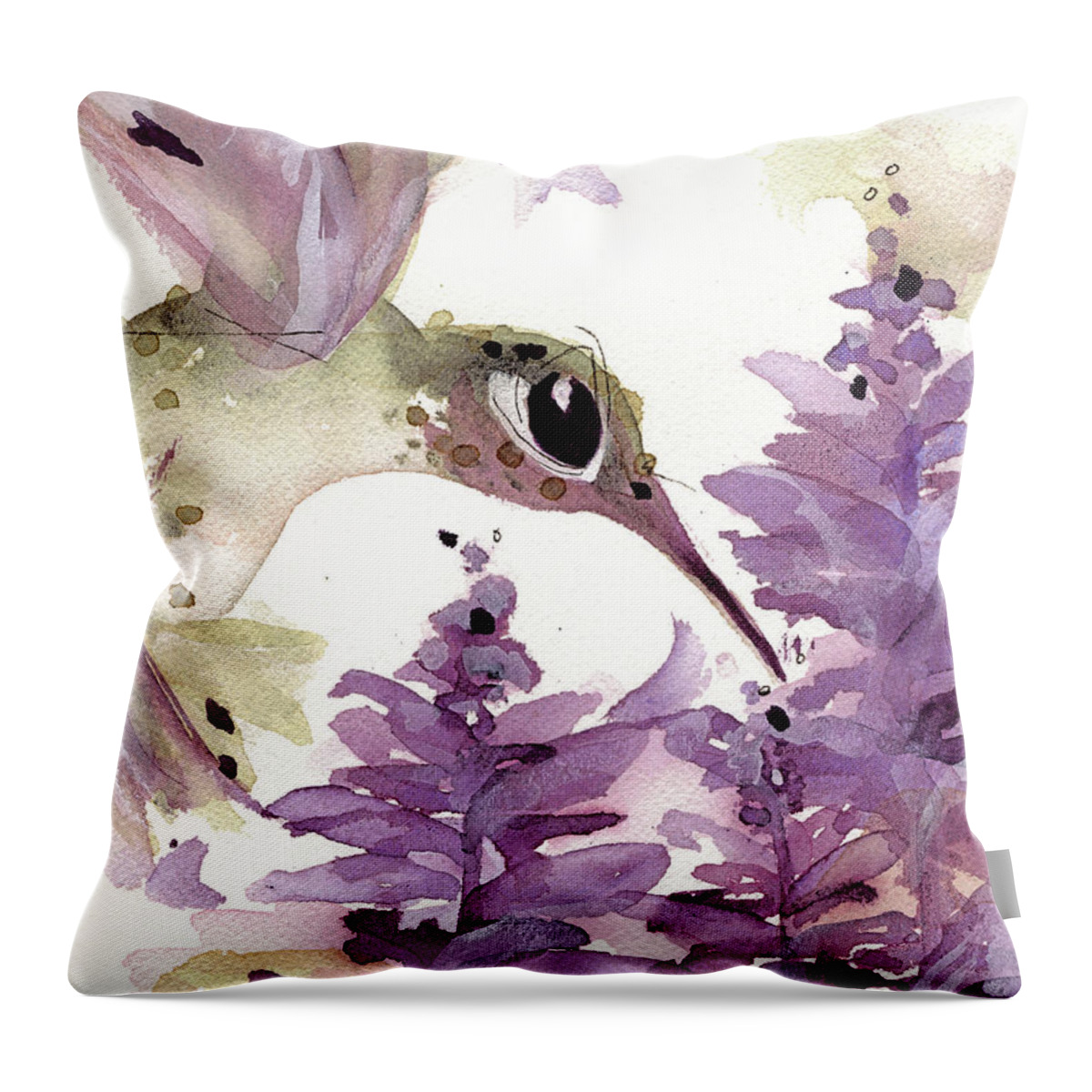 Hummingbird Throw Pillow featuring the painting Lavender Hummer by Dawn Derman