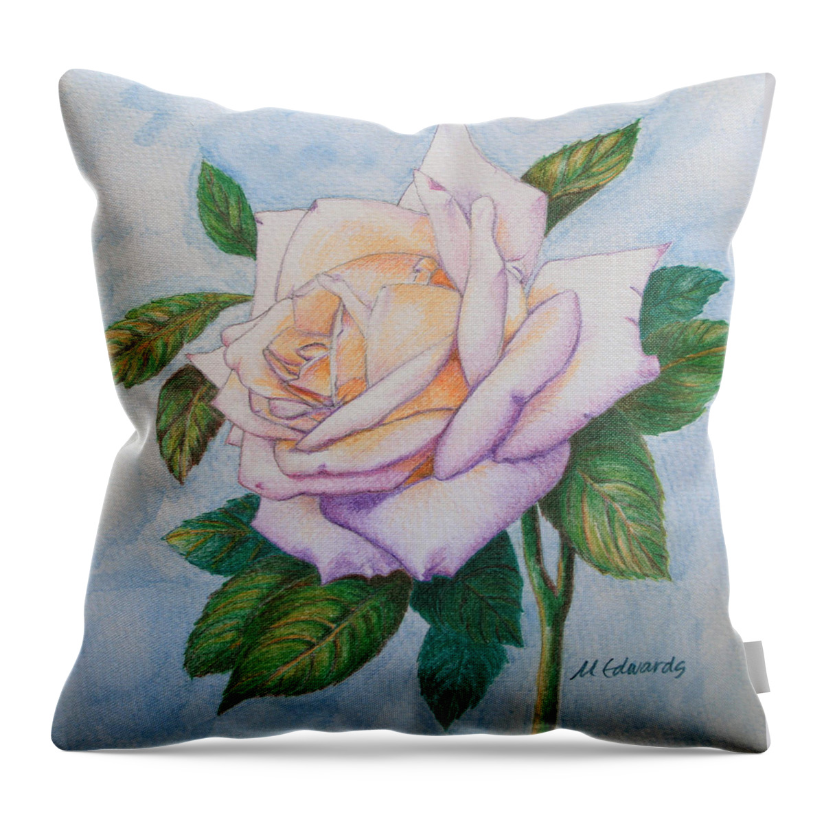 Rose Throw Pillow featuring the drawing Lavender Rose by Marna Edwards Flavell