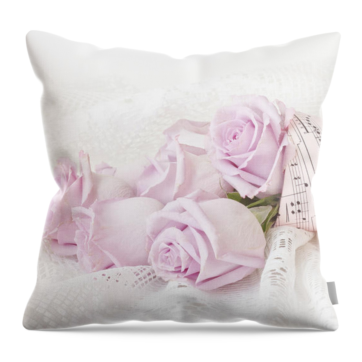 Posy Throw Pillow featuring the photograph Lavender Roses And Music by Sandra Foster