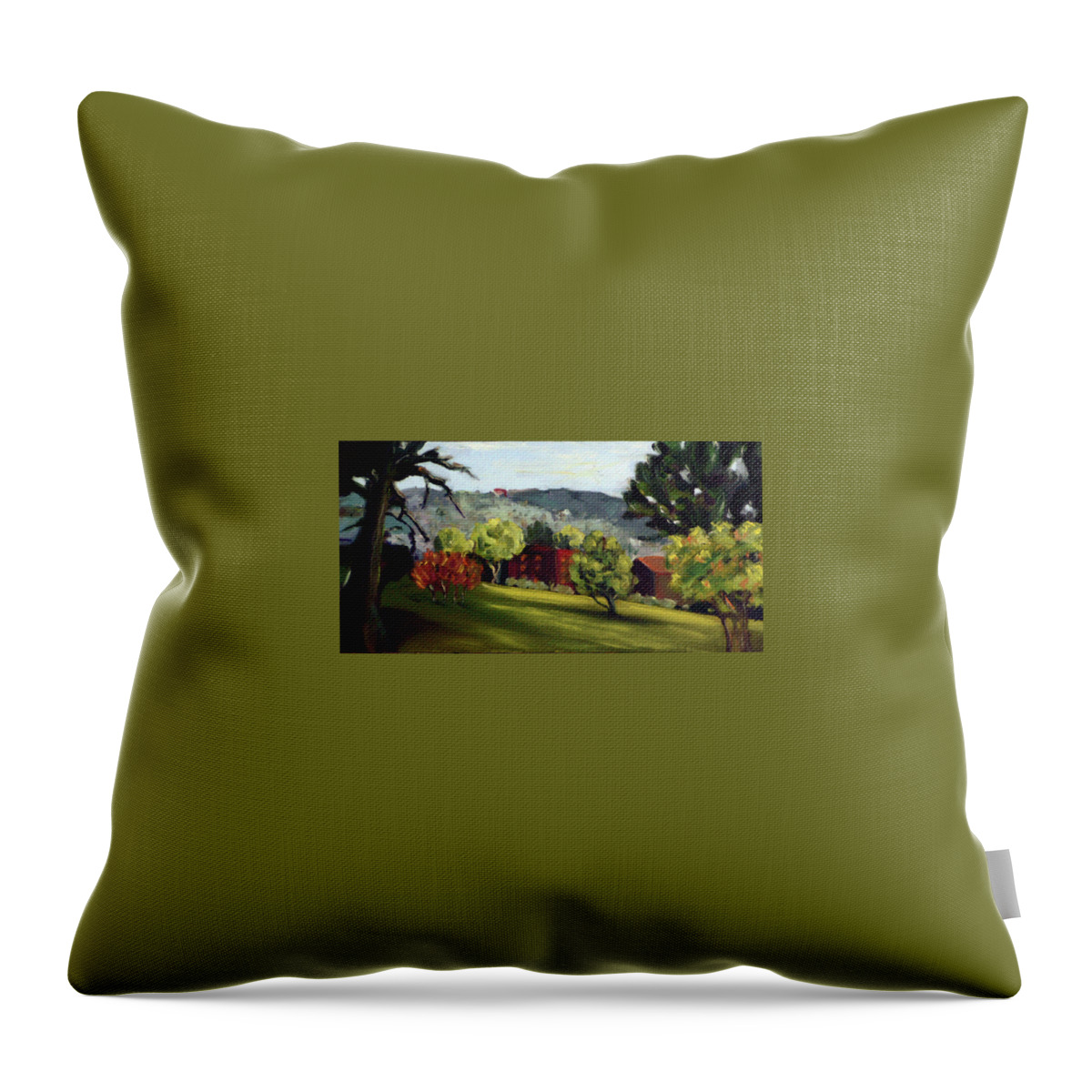 Lawn Throw Pillow featuring the painting Lawn at Fort Mason by Karen Coggeshall
