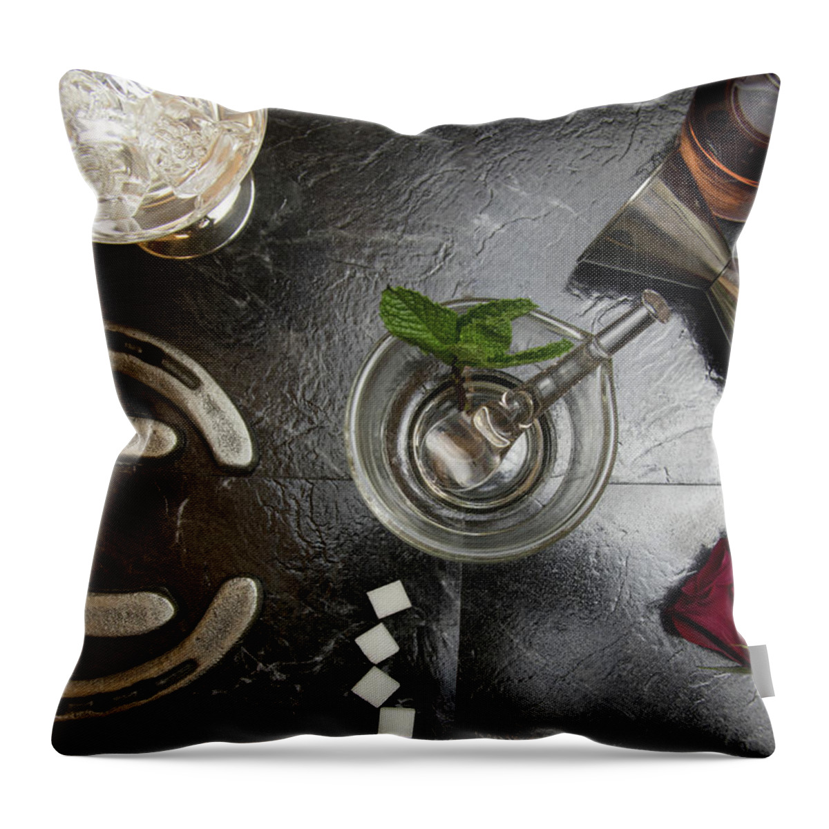 Above Throw Pillow featuring the photograph Lay flat of deconstructed mint julep by Karen Foley