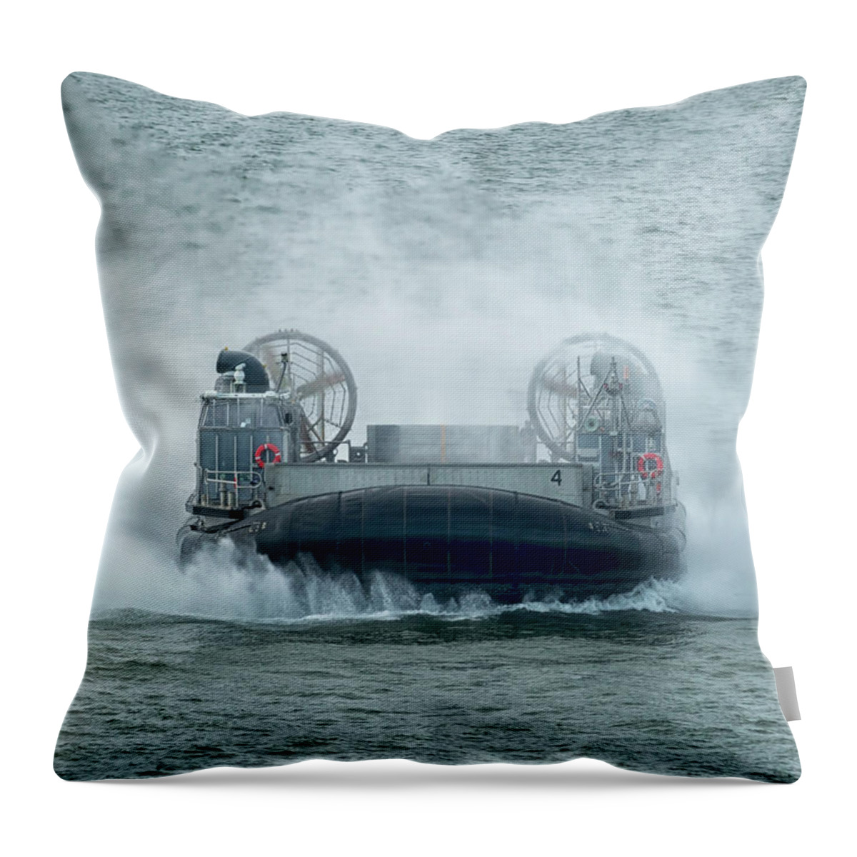 Landing Throw Pillow featuring the photograph LCAC Action by Travis Rogers