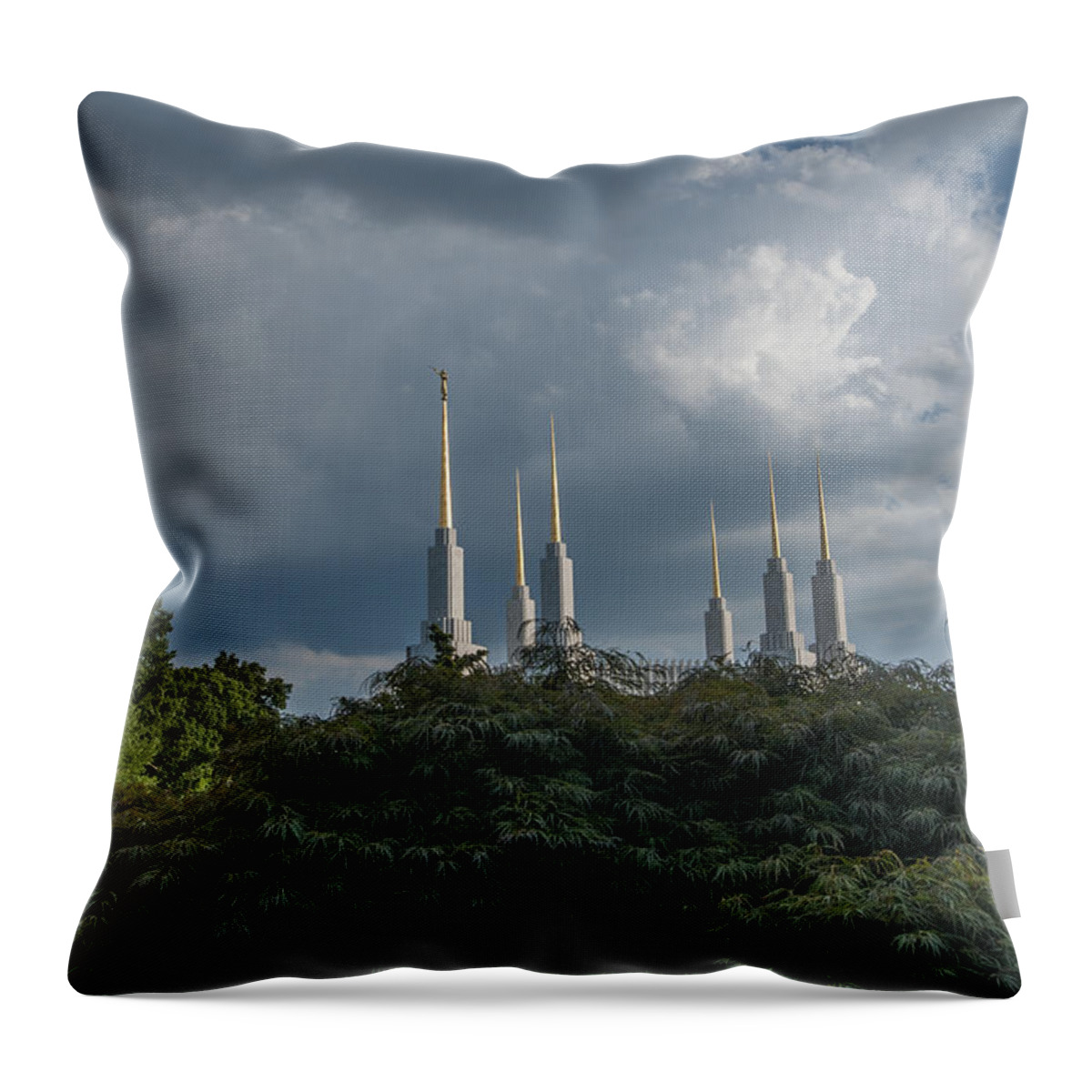 Architecture Throw Pillow featuring the photograph LDS storm clouds by Brian Green