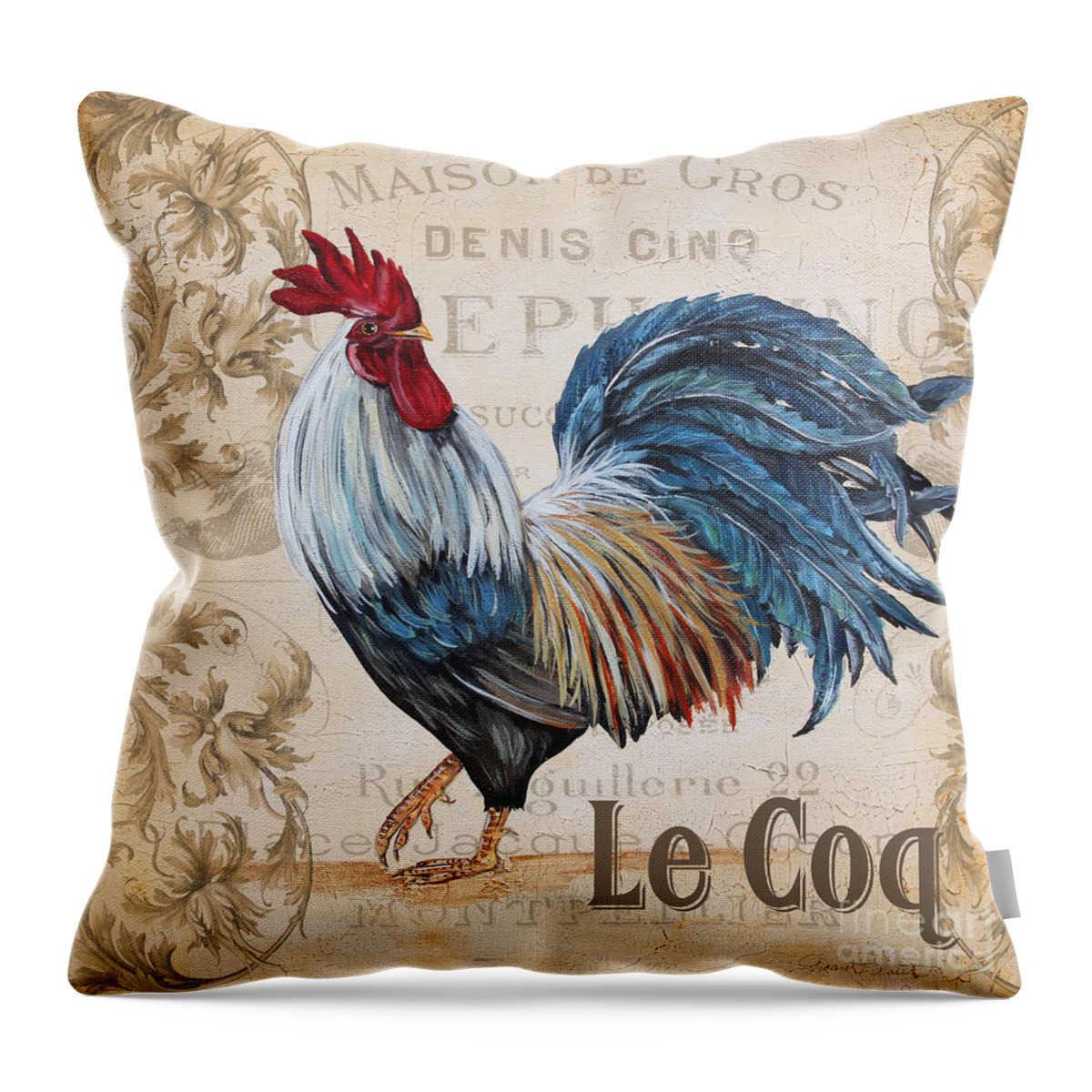 Beautiful Throw Pillow featuring the painting Le Coq-JP3085 by Jean Plout