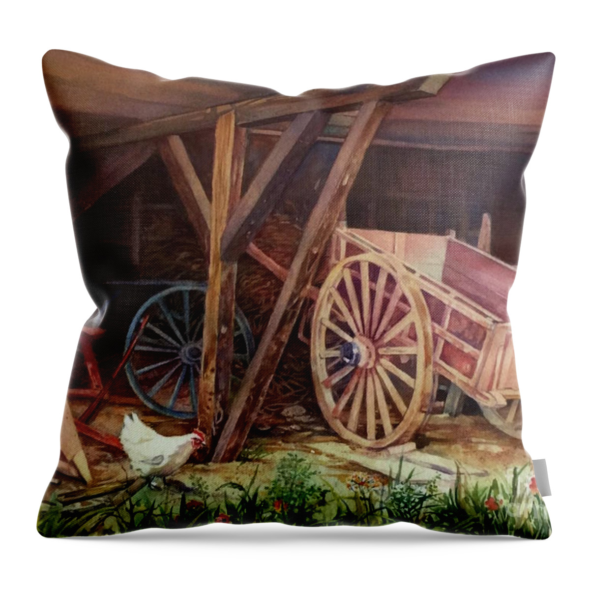 Country Throw Pillow featuring the painting Le Hangar A Foin by Francoise Chauray
