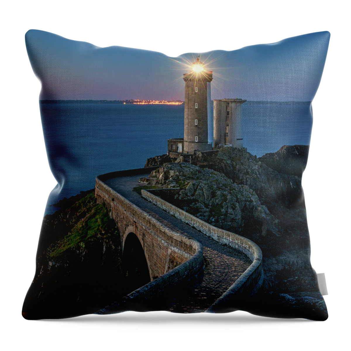 Brittany Throw Pillow featuring the photograph Le Petit Minou Lighthouse at sunrise by Izet Kapetanovic