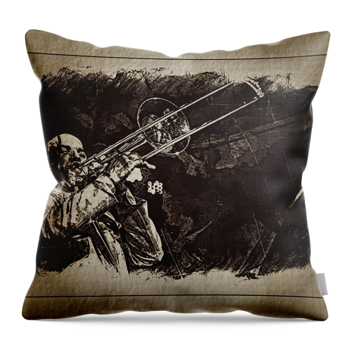 Jimmy Bosch Throw Pillow featuring the photograph Le roi du trombone by Jean Francois Gil