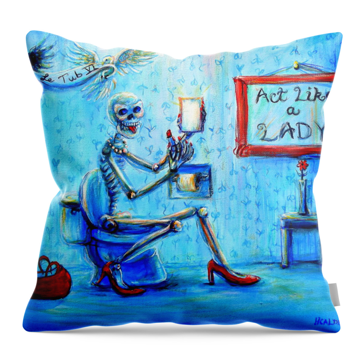 Skeletons Throw Pillow featuring the painting Le Tub VI by Heather Calderon
