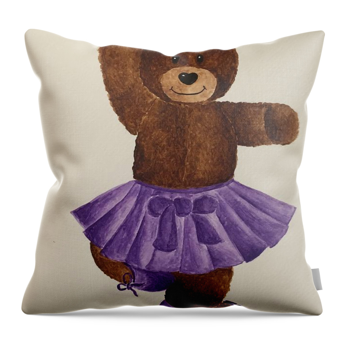 Teddy Bear Throw Pillow featuring the painting Leah's Ballerina Bear 2 by Tamir Barkan