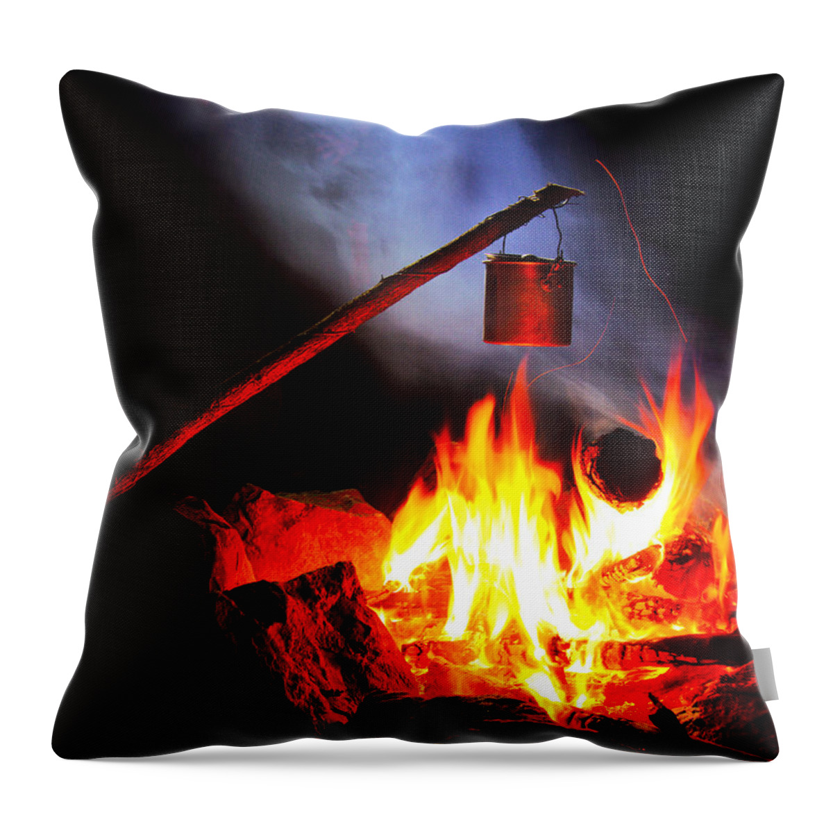 Camping Throw Pillow featuring the photograph Leaning Billy Can Fire by Michael Blaine