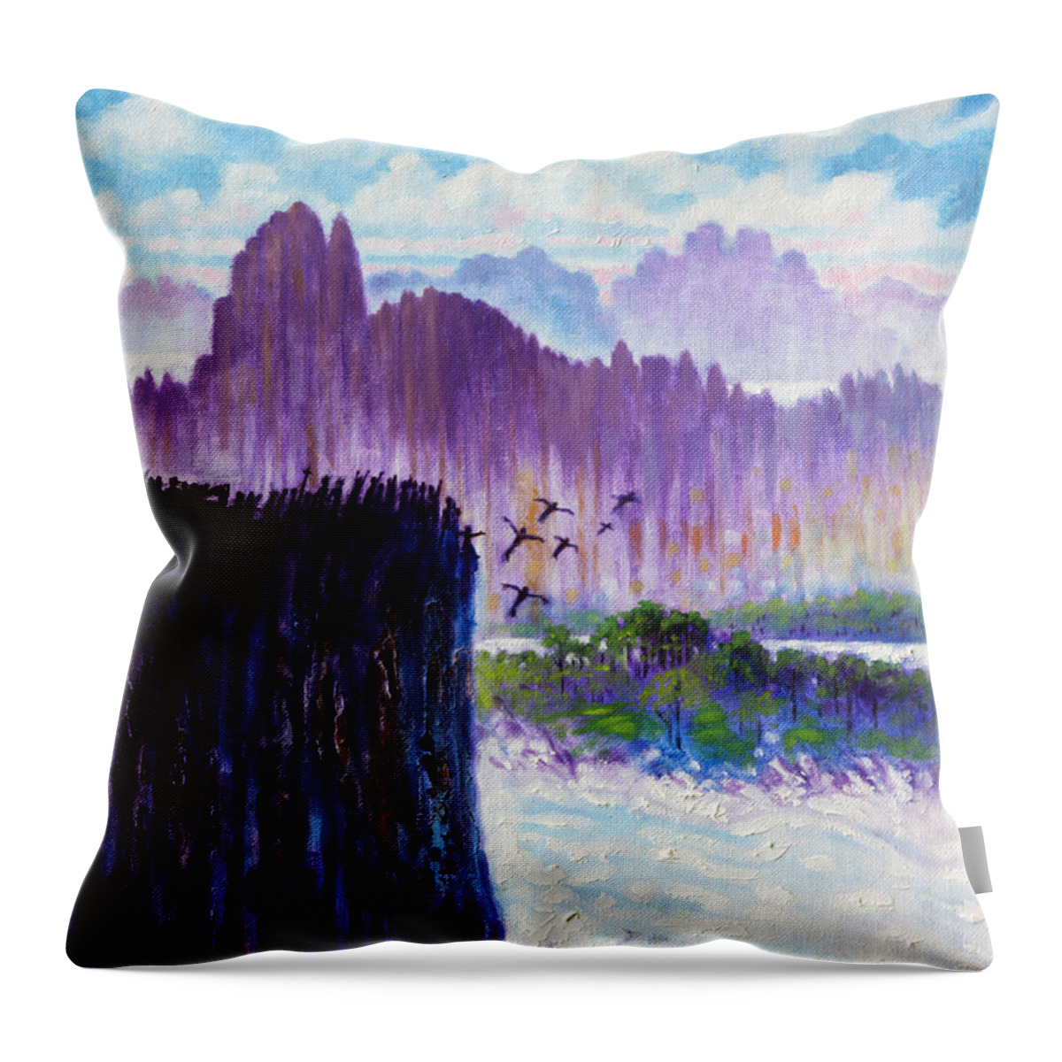 Mountains Throw Pillow featuring the painting Leap of Faith by John Lautermilch