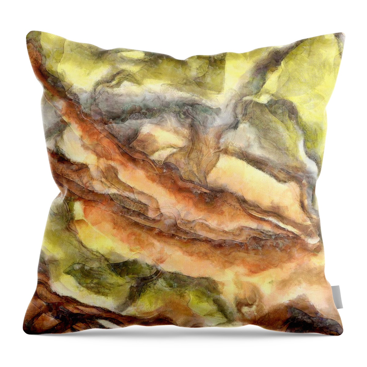 Abstract Throw Pillow featuring the painting Leaves and Petals Autumn Abstract Watercolor by Taiche Acrylic Art