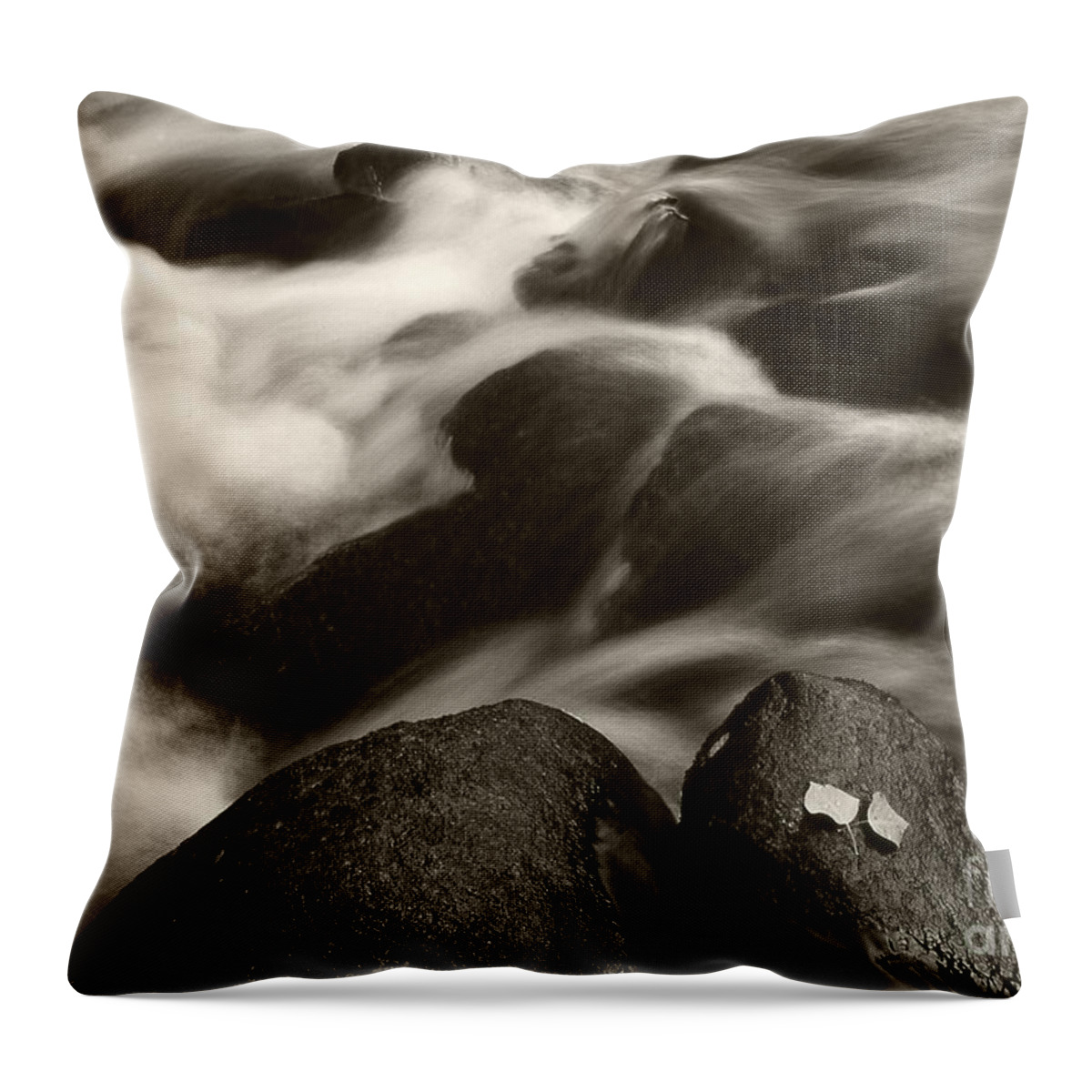 Waterfall Throw Pillow featuring the photograph Leaves and Waterfall by Timothy Johnson