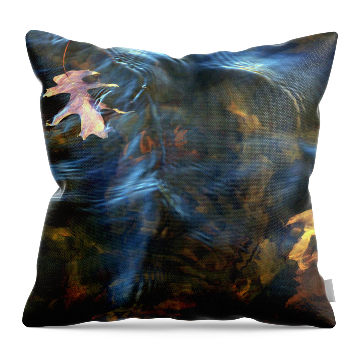 Leaves Throw Pillow featuring the photograph Autumn Leaves In Shallow Water With Ripples by Cora Wandel