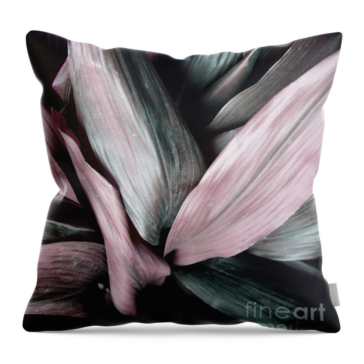 Pink Throw Pillow featuring the photograph Leaves in Pink and Blue Shades by PrintsProject