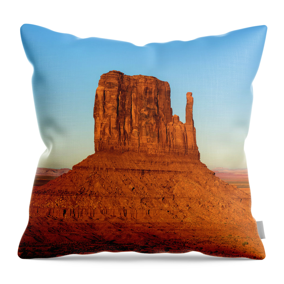 America Throw Pillow featuring the photograph Left Panel 1 of 3 - Monument Valley Buttes Panoramic Landscape at Sunset by Gregory Ballos
