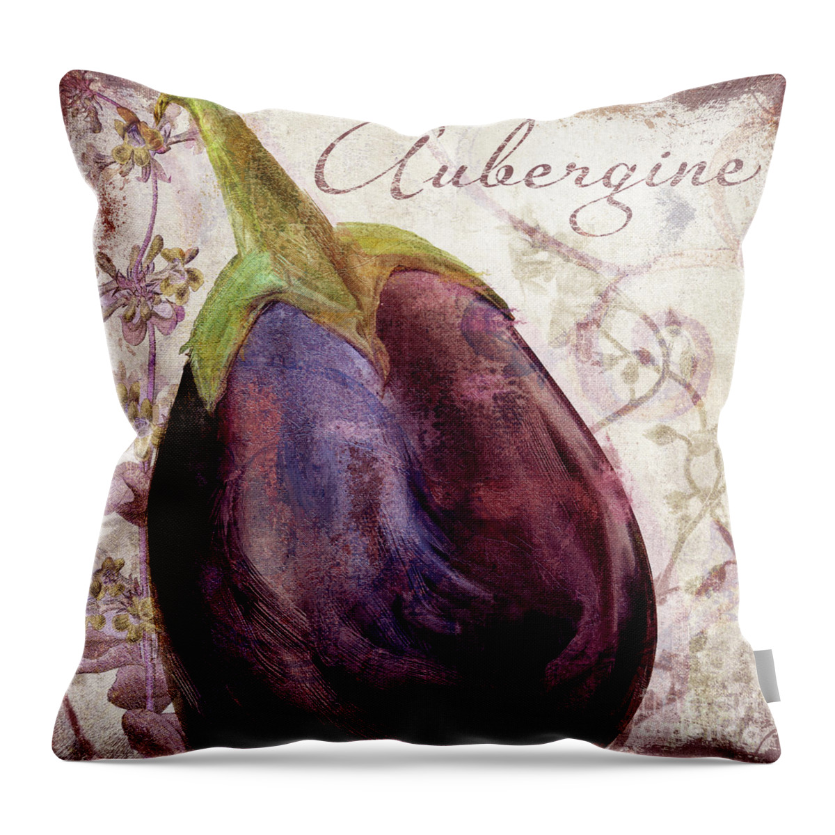 Eggplant Throw Pillow featuring the painting Legumes Francais Eggplant by Mindy Sommers