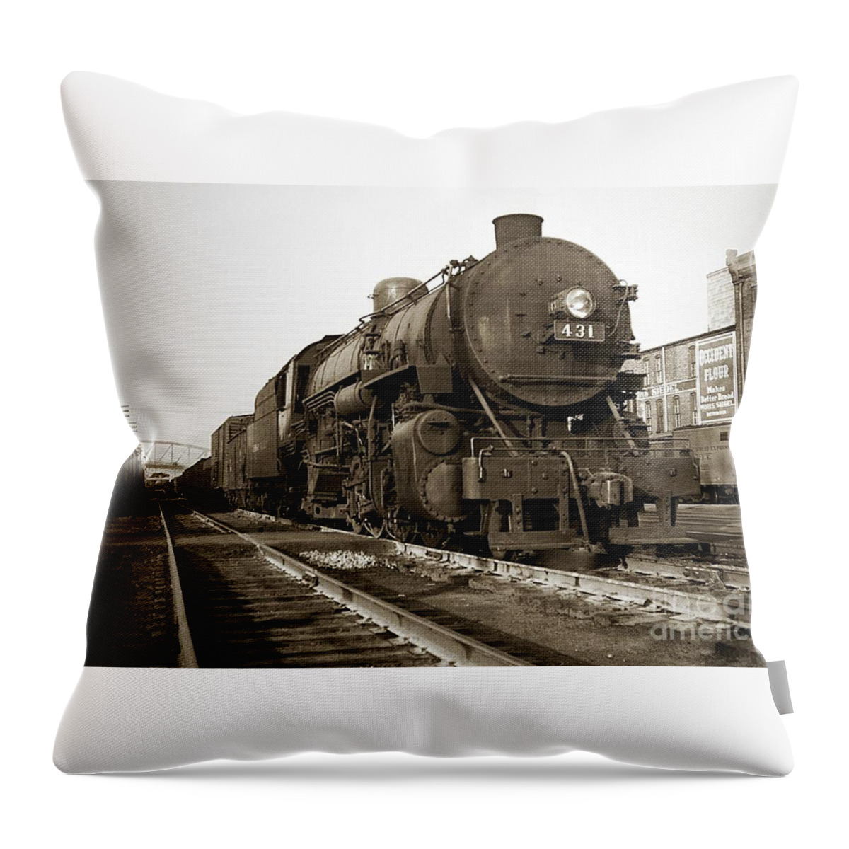 Lehigh Valley Throw Pillow featuring the photograph Lehigh Valley Steam Locomotive 431 at Wilkes Barre PA. 1940s by Arthur Miller