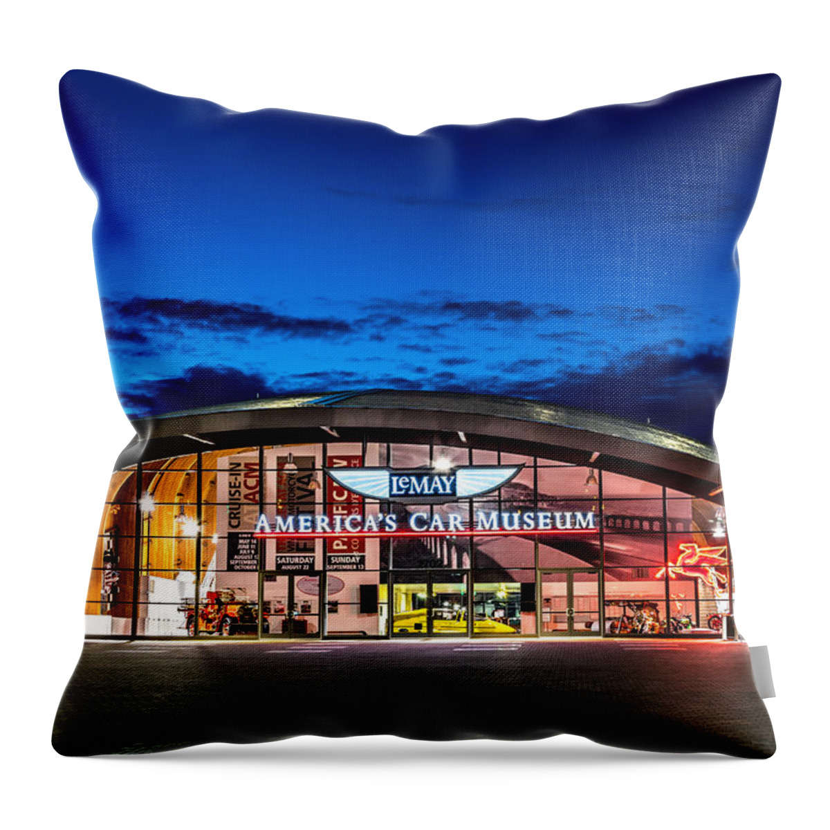 Lemay Throw Pillow featuring the photograph Lemay Car Museum - Night 2 by Rob Green