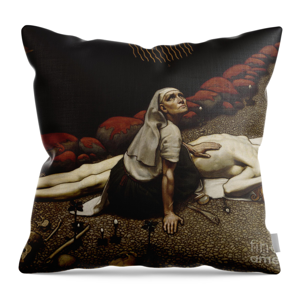 Akseli Gallen-kallela Throw Pillow featuring the painting Lemminkainen's Mother by MotionAge Designs