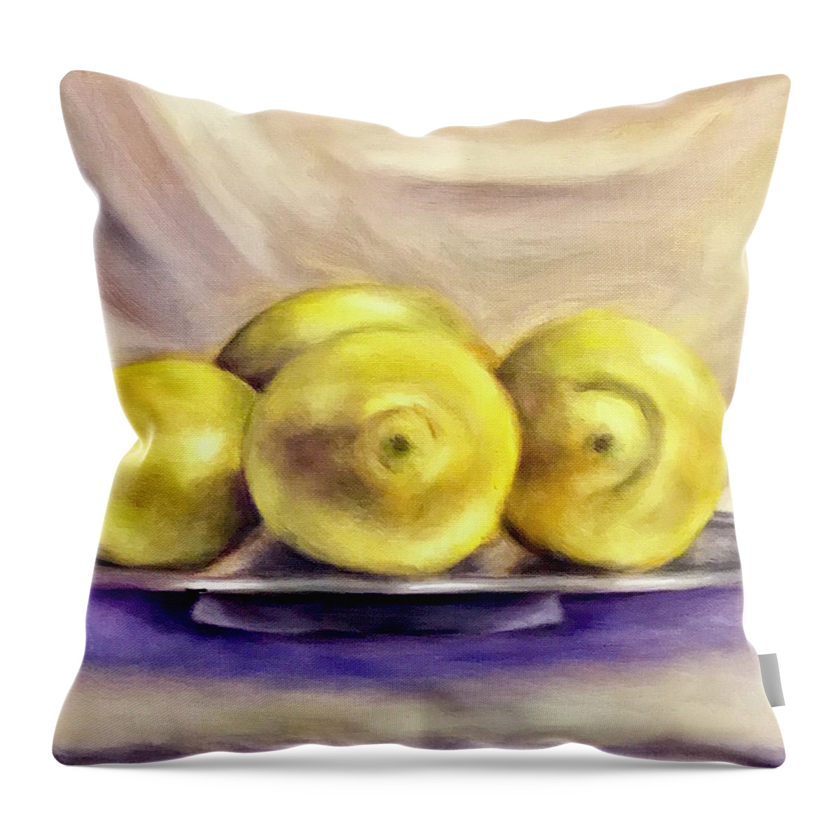 Lemon Throw Pillow featuring the painting Lemon Drops by Dr Pat Gehr
