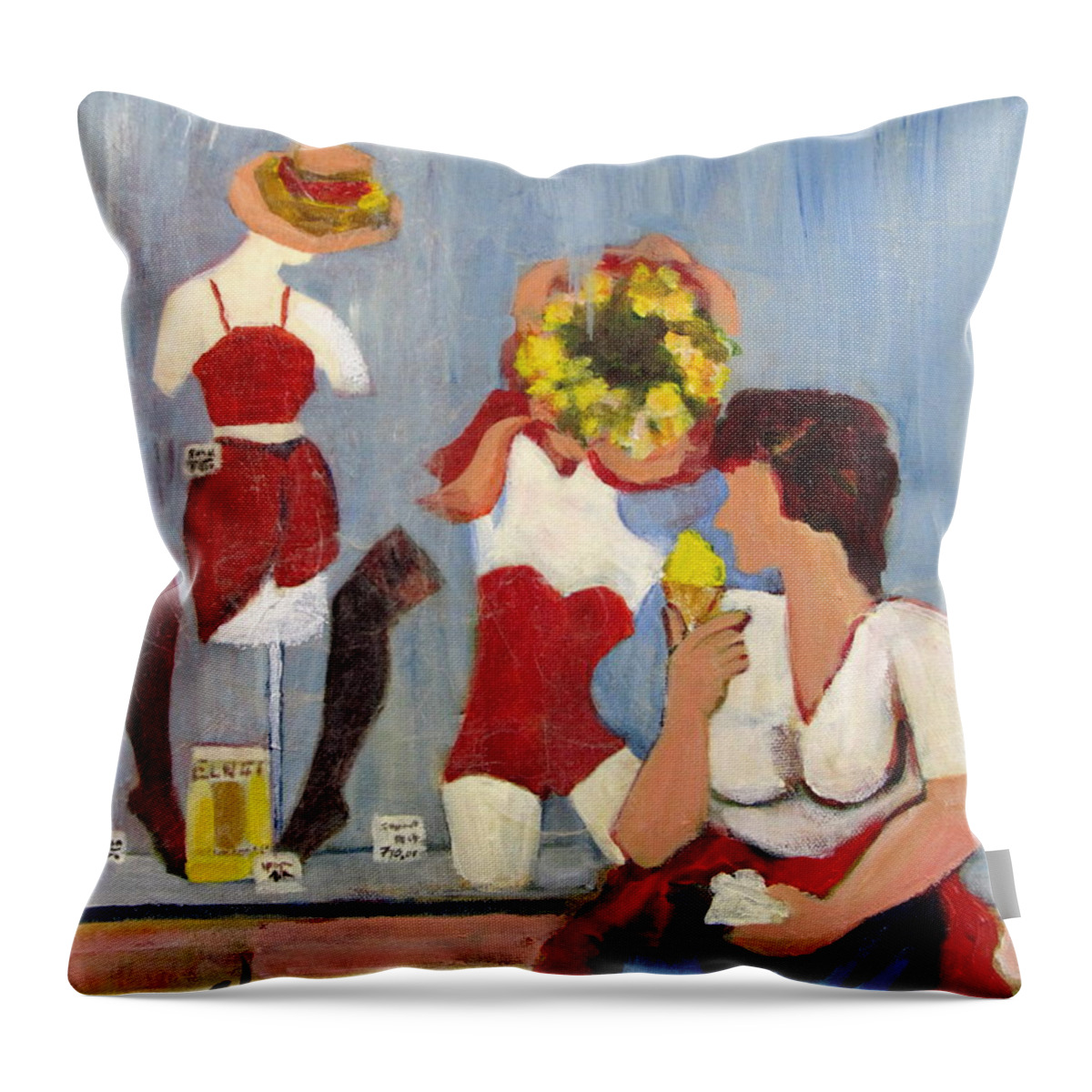 Woman With Ice Cream Throw Pillow featuring the painting Lemon Eis by Betty Pieper
