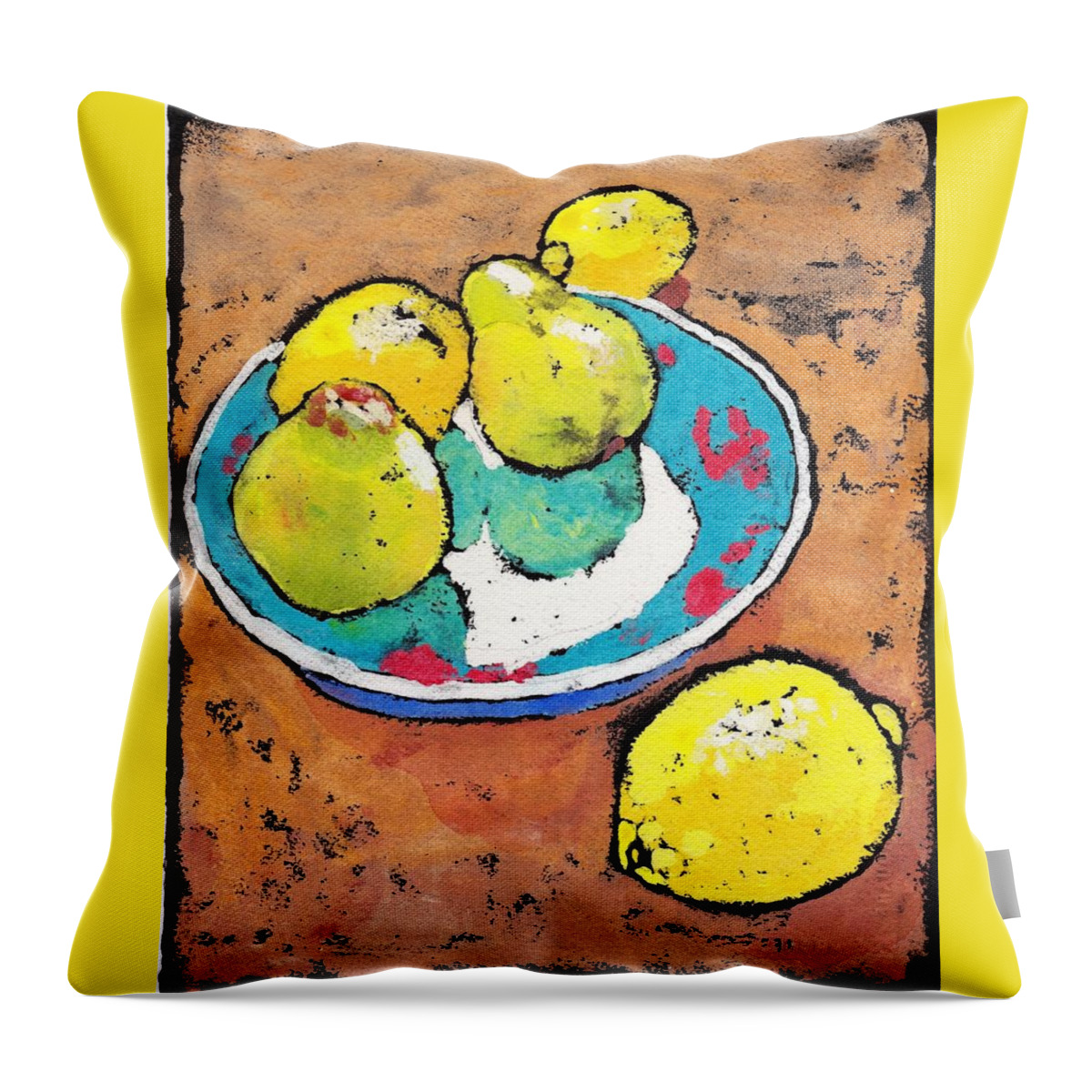 Lemons Throw Pillow featuring the painting Lemons and Pears by Ruth Kamenev