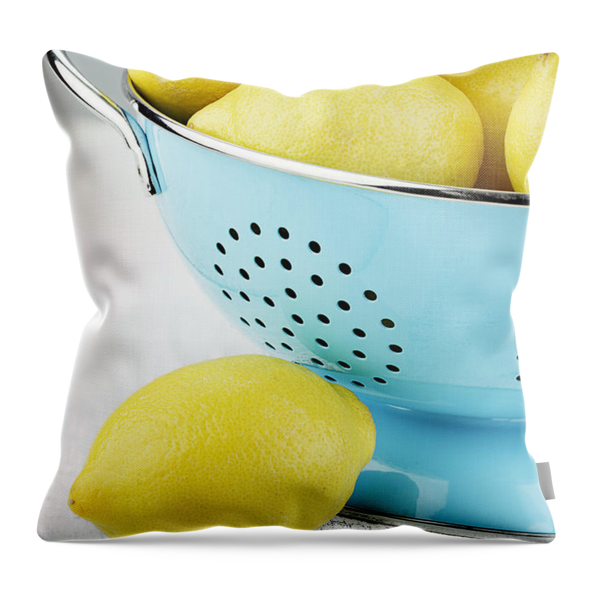 Lemon Throw Pillow featuring the photograph Lemons in Blue by Stephanie Frey