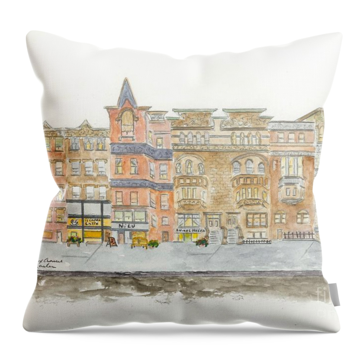 Lenox Avenue Throw Pillow featuring the painting Lenox Avenue in Harlem by Afinelyne