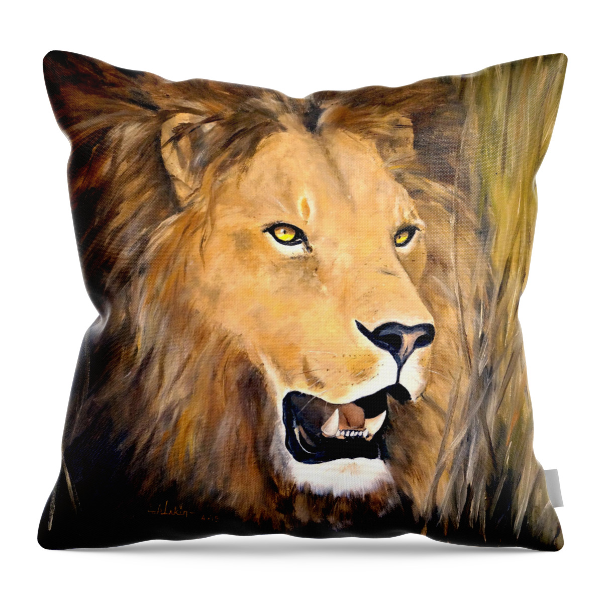 African Art Throw Pillow featuring the painting Leo by Alan Lakin