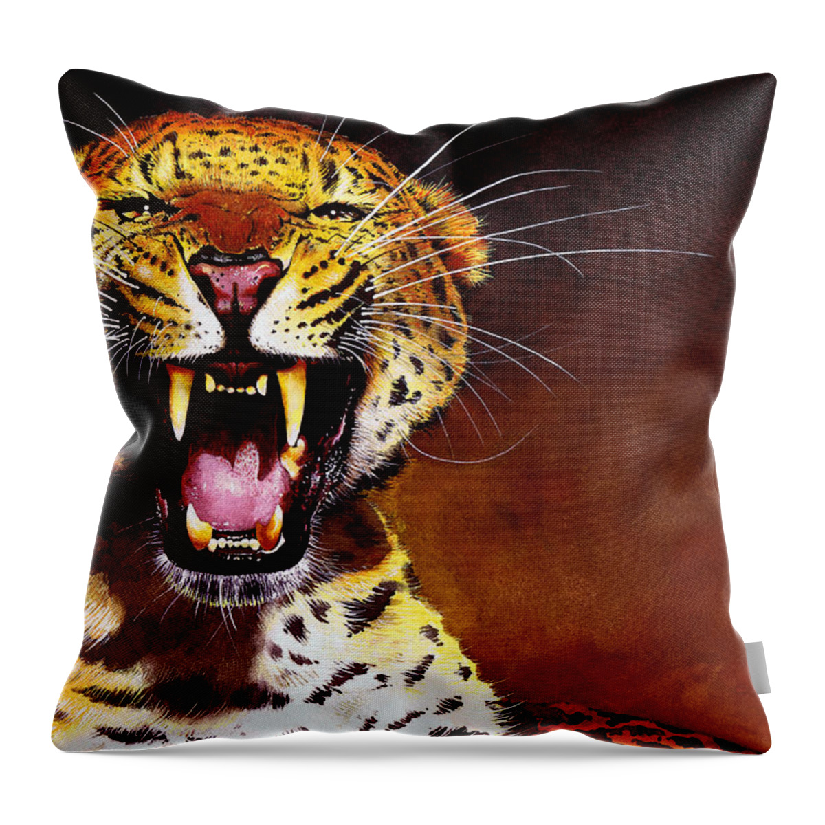 Leopard Throw Pillow featuring the painting Leopard by Paul Dene Marlor
