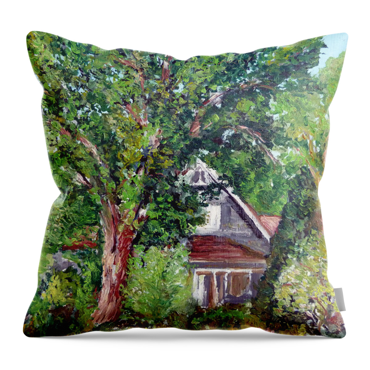 Ralph\'s House Throw Pillow featuring the painting Lesher Homestead Boulder CO by Tom Roderick