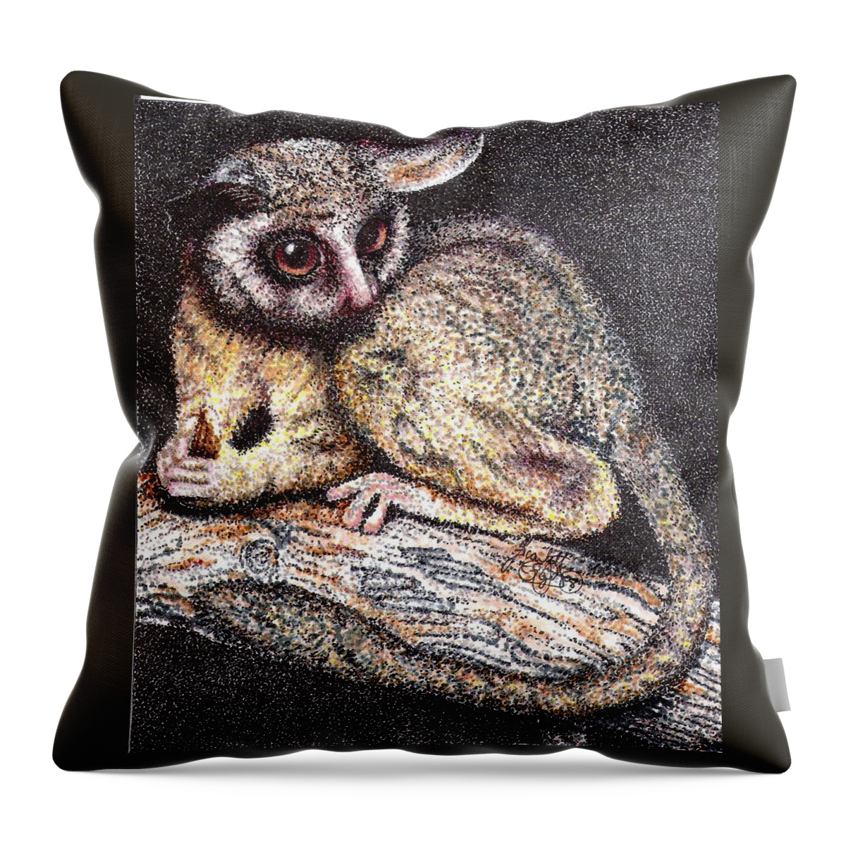 Lesser Bush Baby Throw Pillow featuring the drawing Lesser Bush Baby by Scarlett Royale