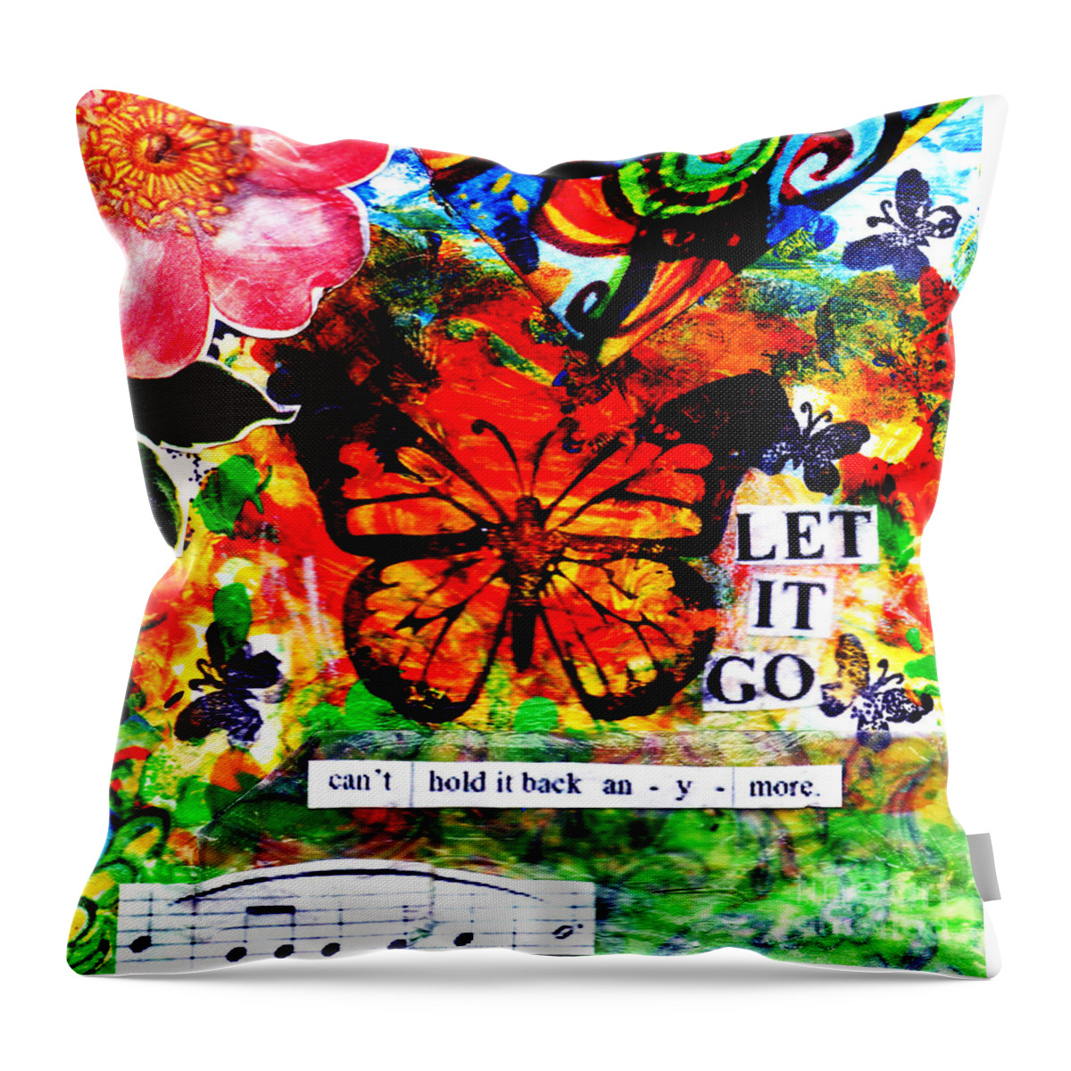 Monarch Throw Pillow featuring the mixed media Let It Go by Genevieve Esson
