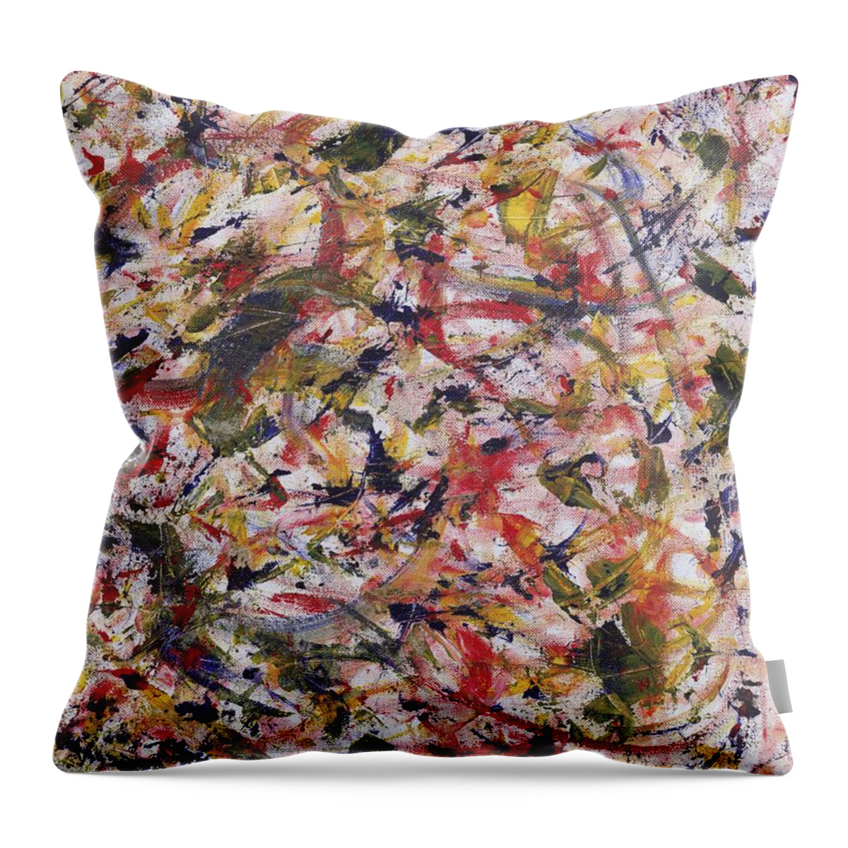 Abstract Expression Throw Pillow featuring the painting Let It Go - Panel 3 of Triptych by Angela Bushman