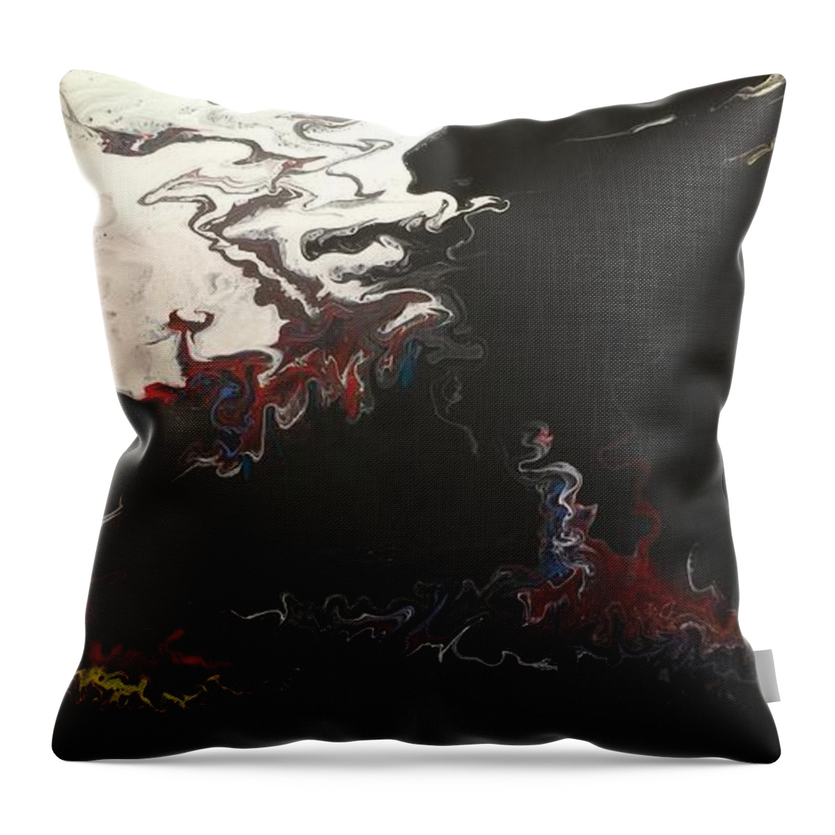 Red Black White Abstract Marble Throw Pillow featuring the painting Let it roll by Janet Visser