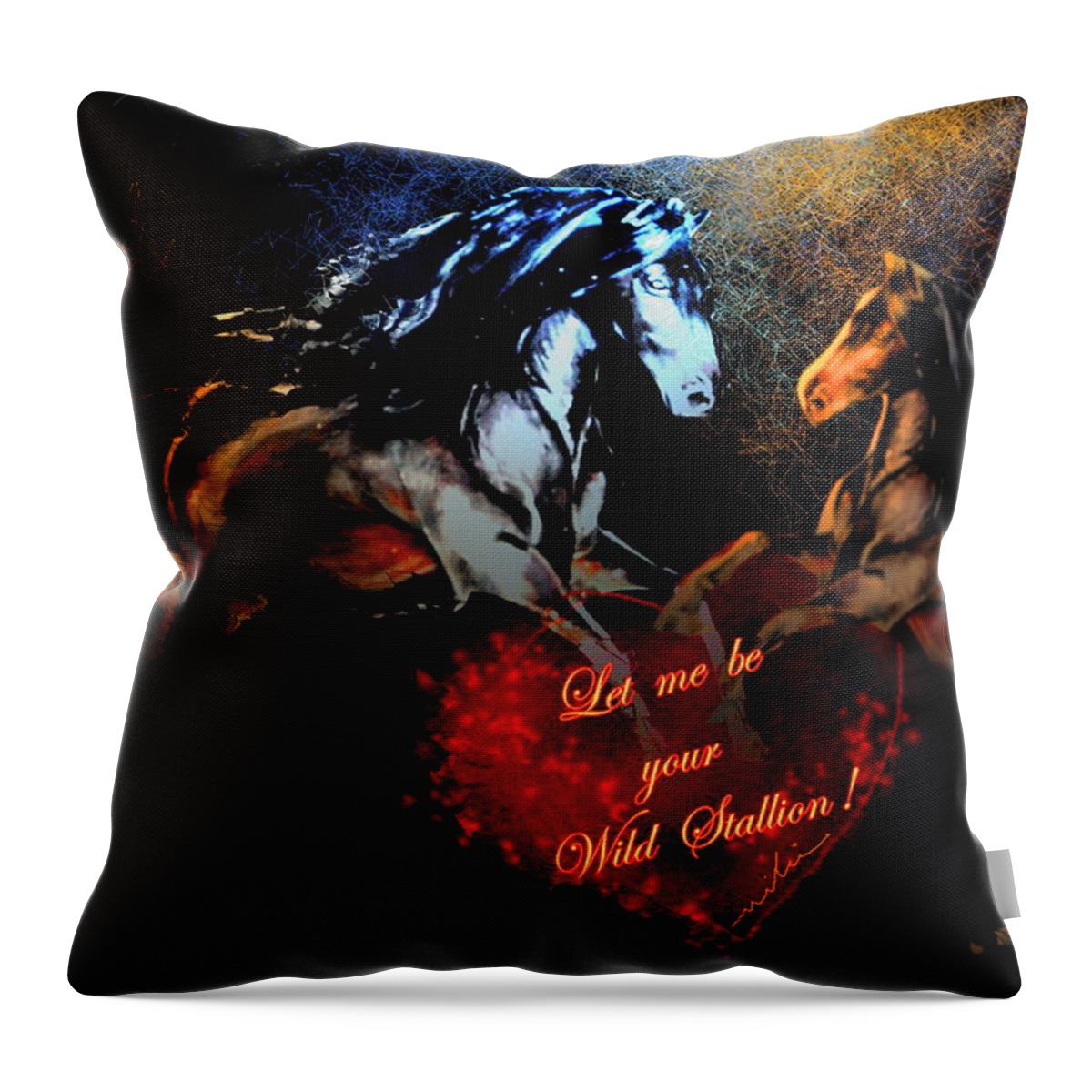 Love Throw Pillow featuring the painting Let Me Be Your wild Stallion by Miki De Goodaboom