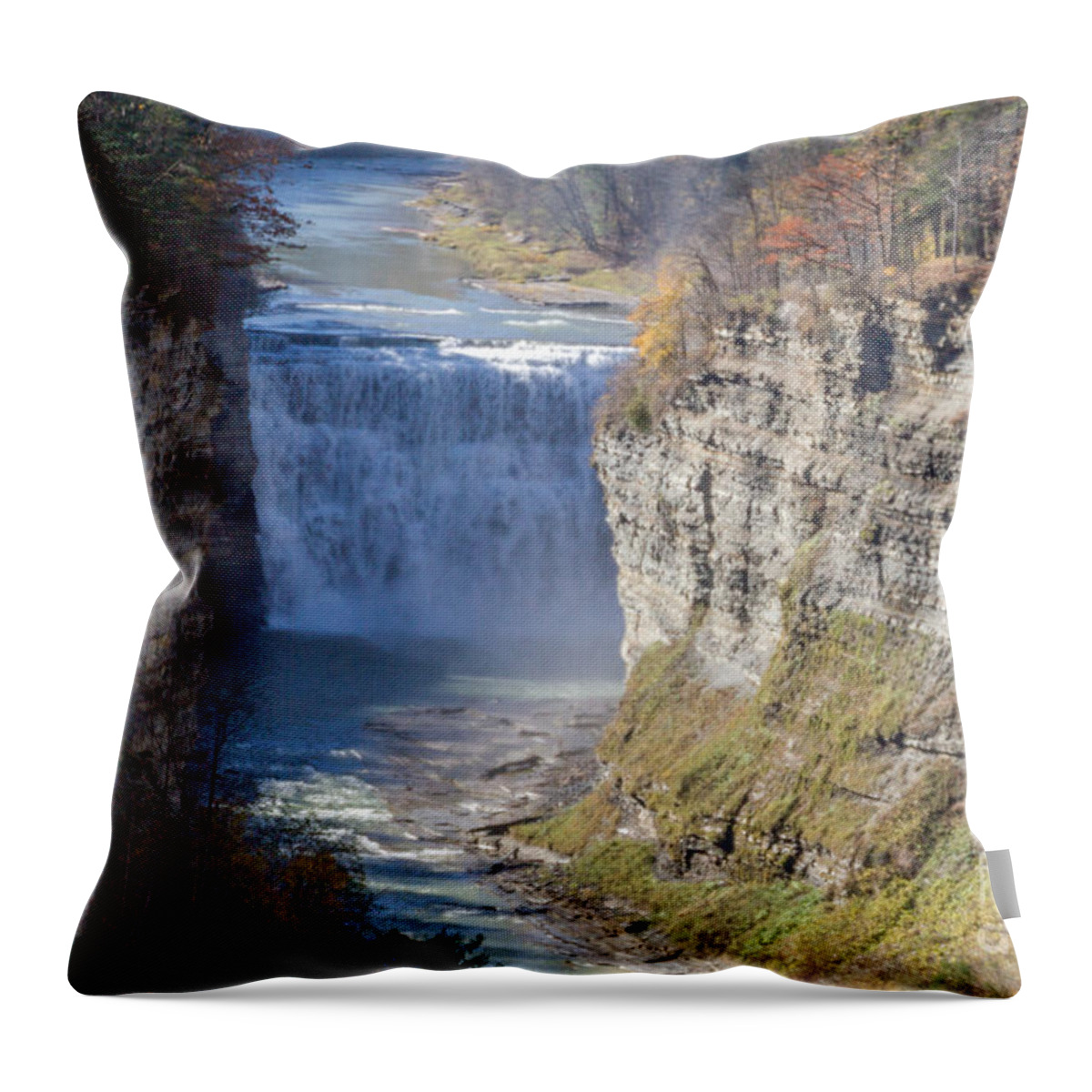 Letchworth Throw Pillow featuring the photograph Letchworth Middle Falls by William Norton