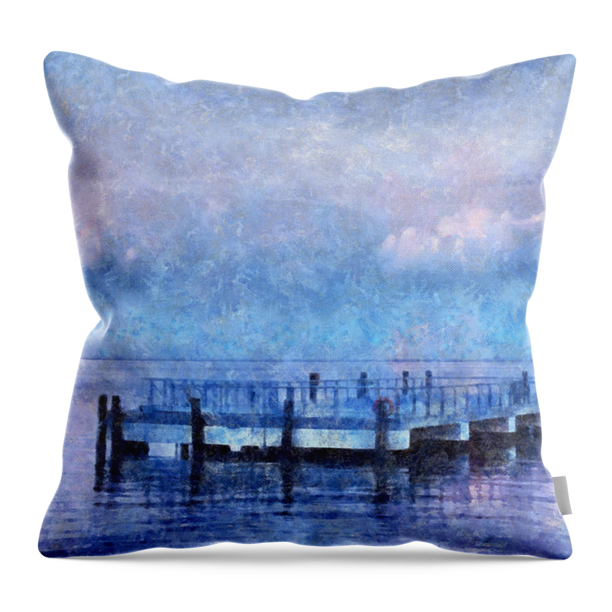Water Throw Pillow featuring the mixed media Lewes Pier by Trish Tritz