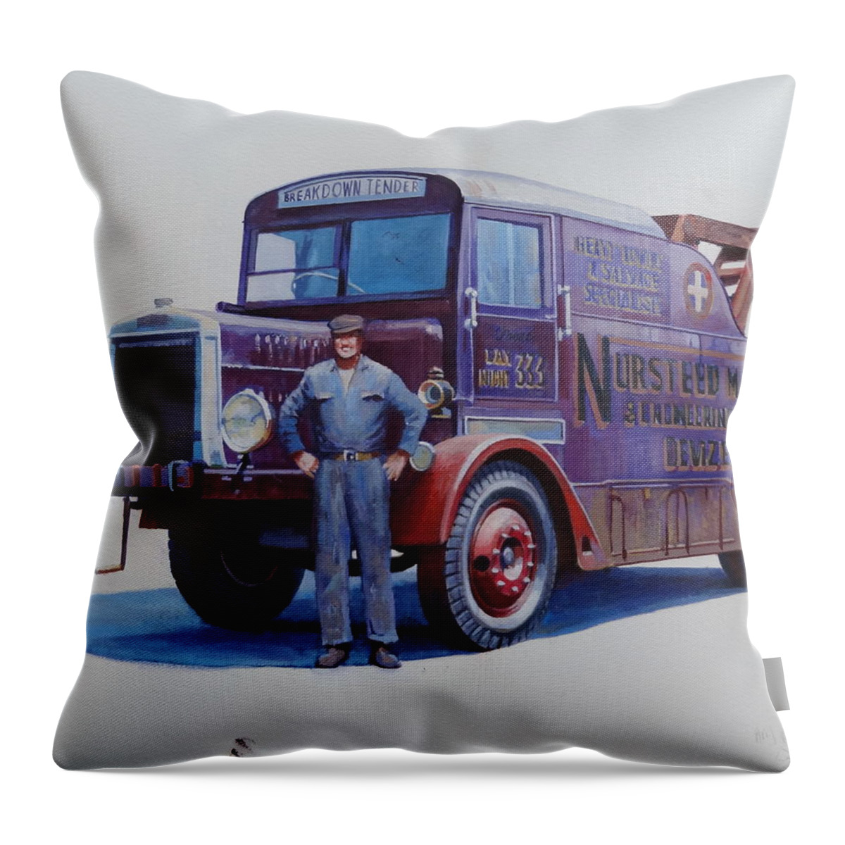 Leyland Throw Pillow featuring the painting Leyland wrecker 1930. by Mike Jeffries