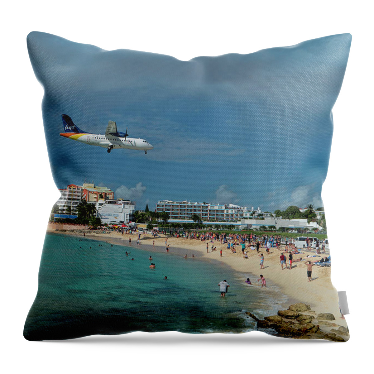 Liat Airlines Throw Pillow featuring the photograph LIat landing at SXM by David Gleeson