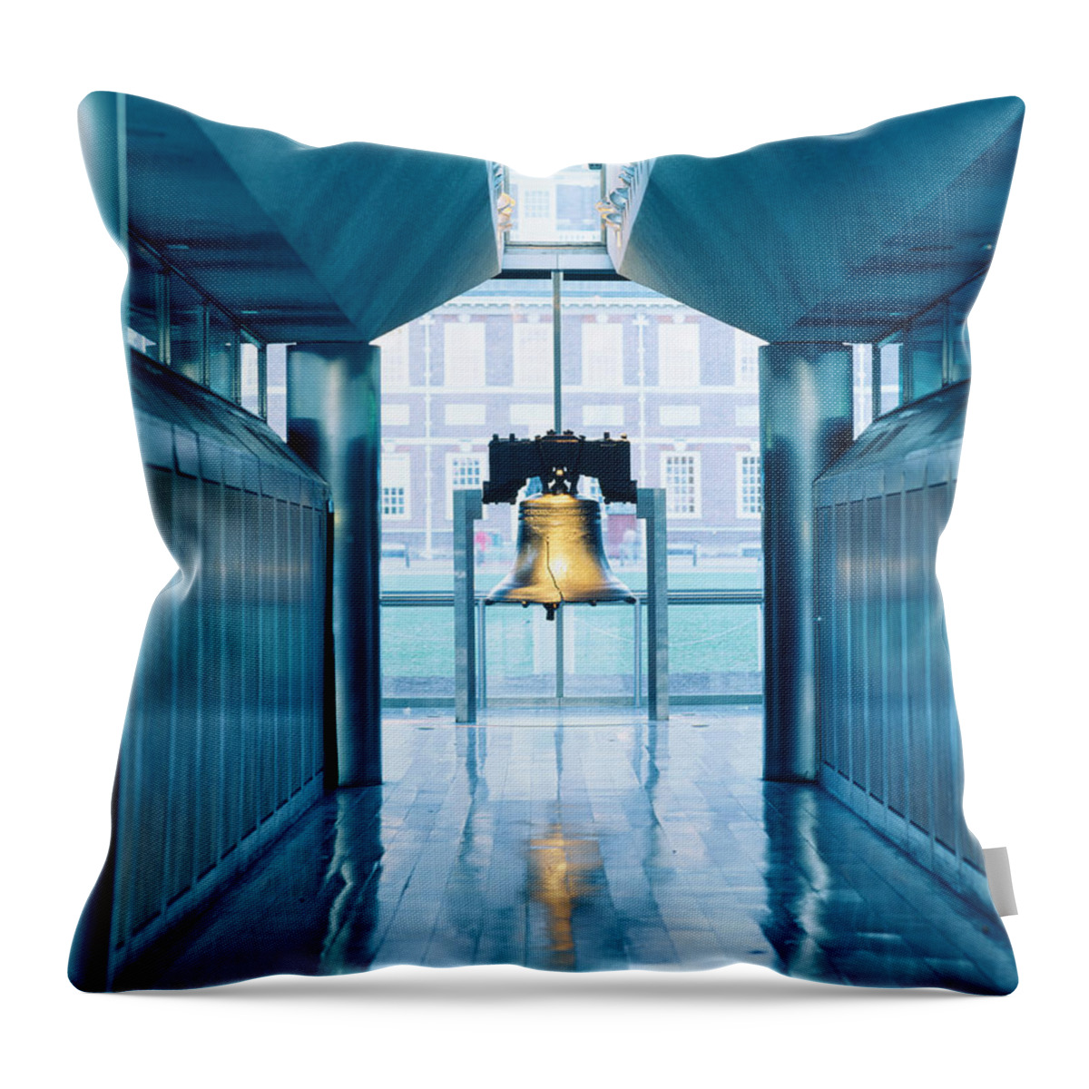 Photography Throw Pillow featuring the photograph Liberty Bell Hanging In A Corridor by Panoramic Images