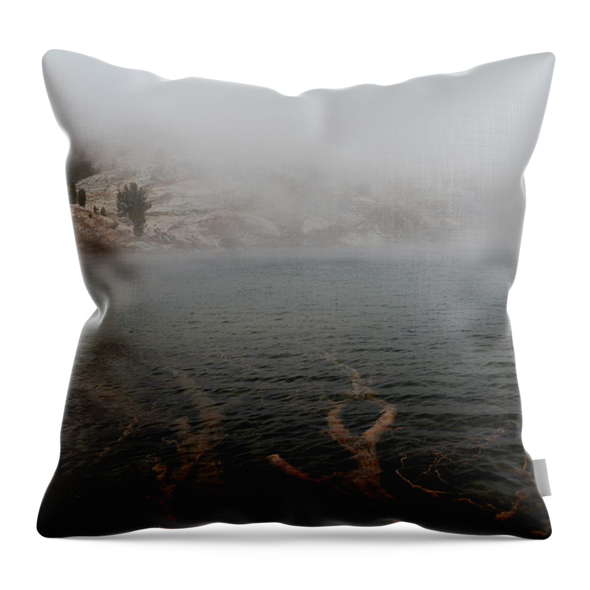 Elko Nevada Landscape Photography Throw Pillow featuring the photograph Liberty Lake in Fog by Jenessa Rahn
