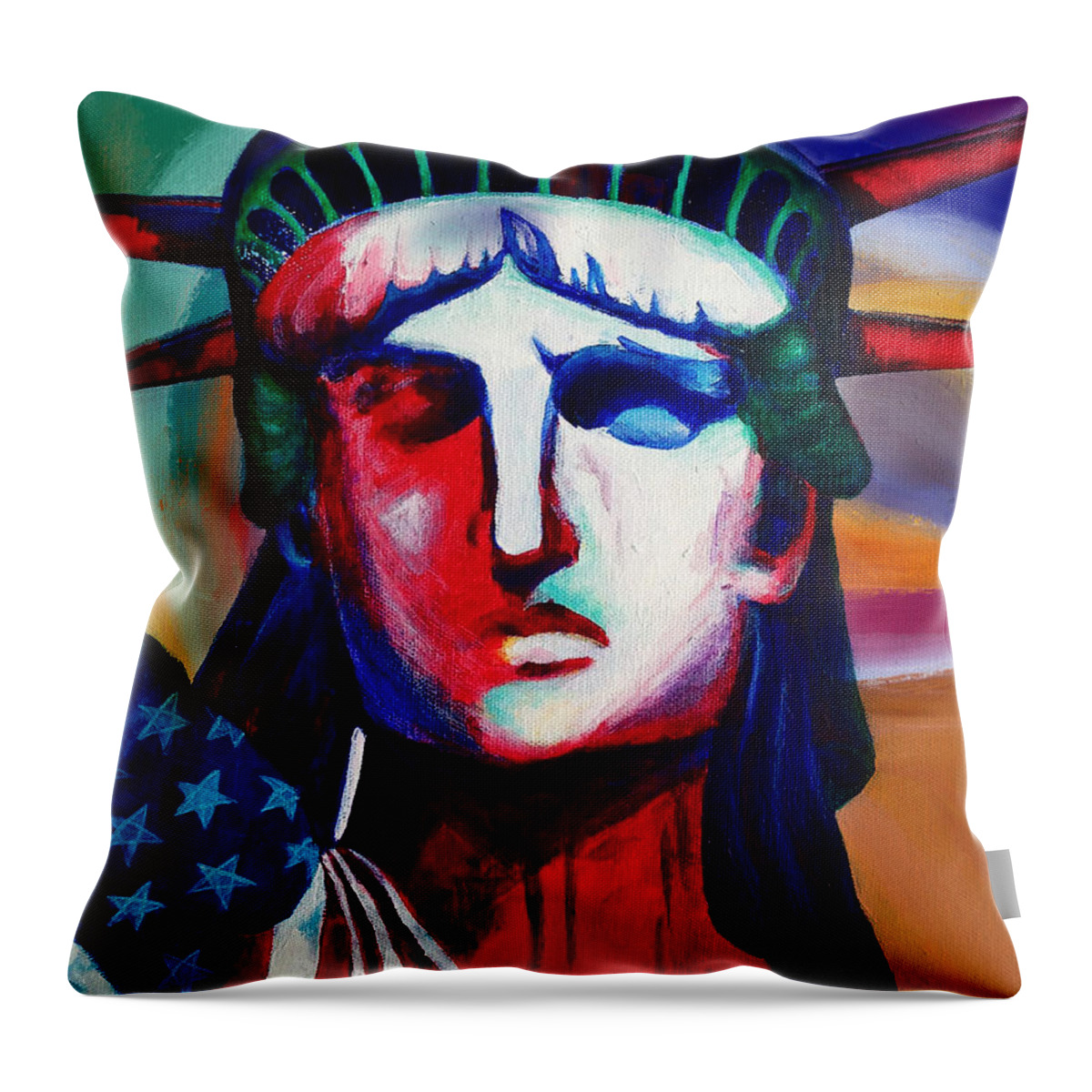 New York Throw Pillow featuring the painting Liberty of Statue New York 98JHm by Gull G