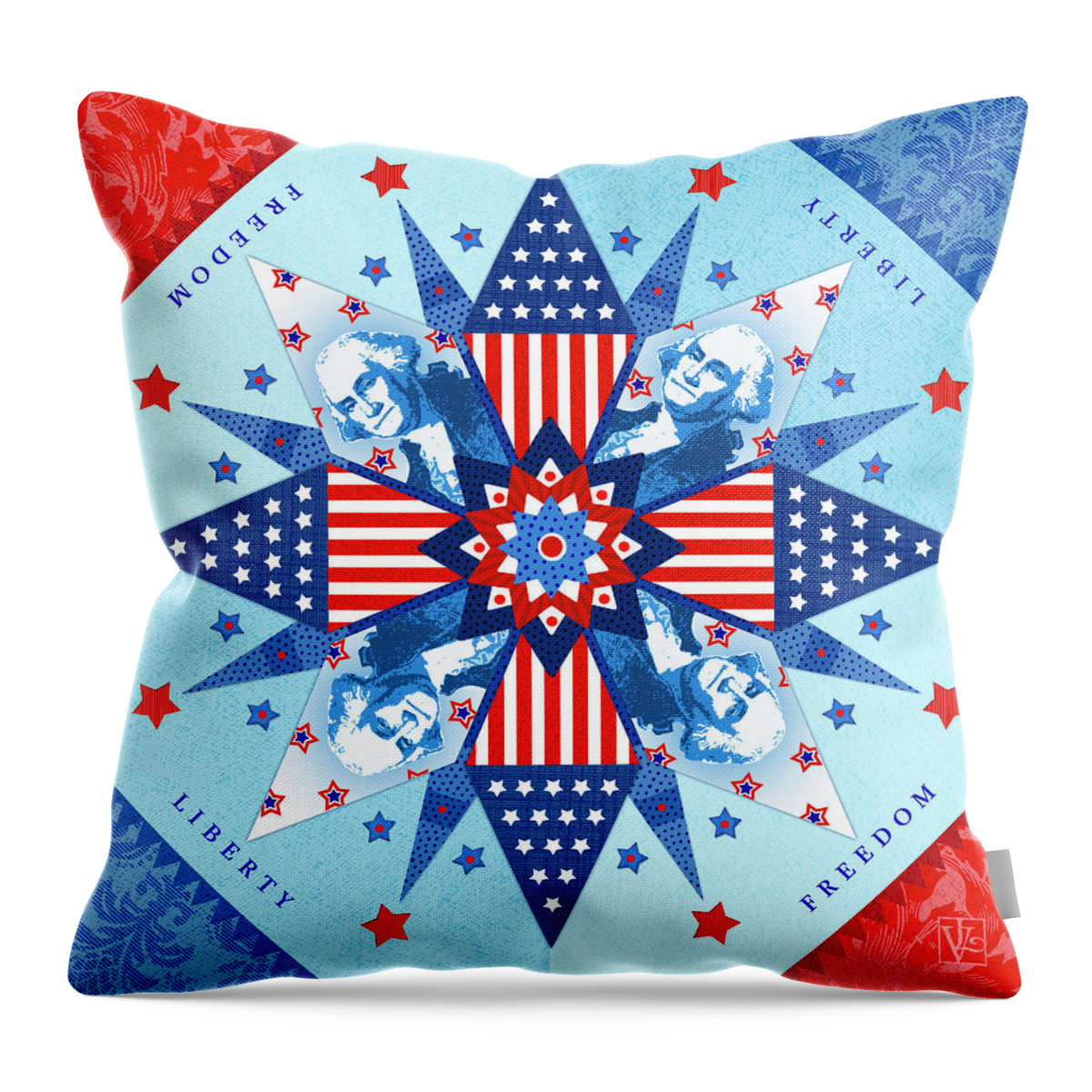 Patriotic Throw Pillow featuring the digital art Liberty Quilt by Valerie Drake Lesiak