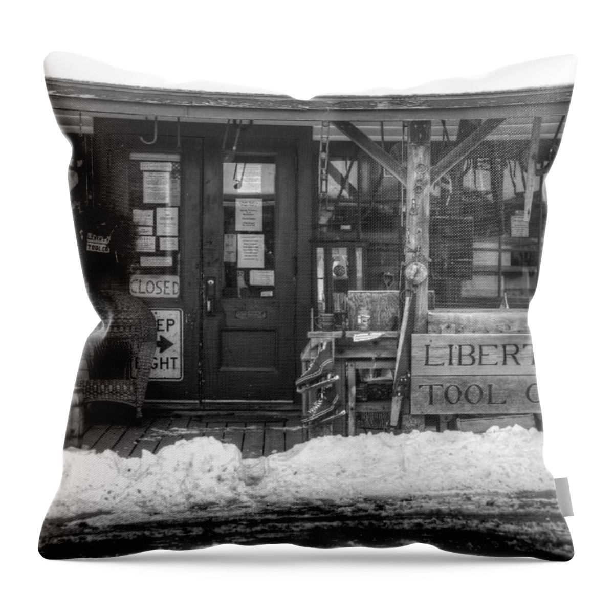 Liberty Tool Company Throw Pillow featuring the photograph Liberty Tool Co by John Meader