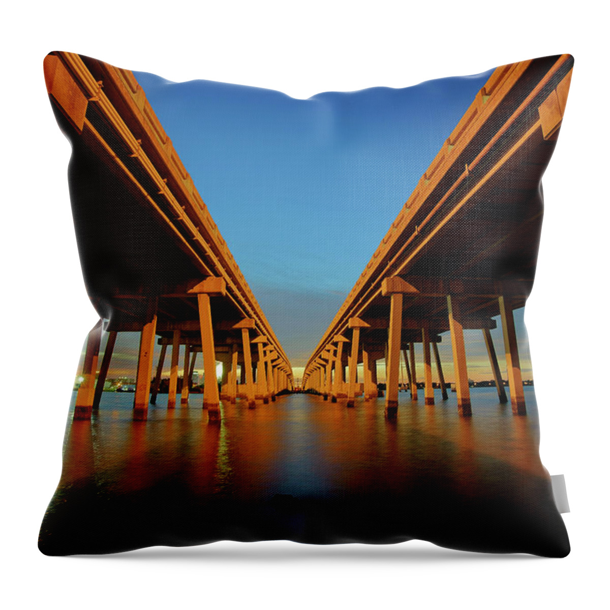 Port Of Tampa Throw Pillow featuring the photograph Licata Bridges in Tampa by Daniel Woodrum